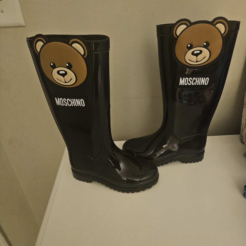 Moschino Black Rain Boots with Bear Design